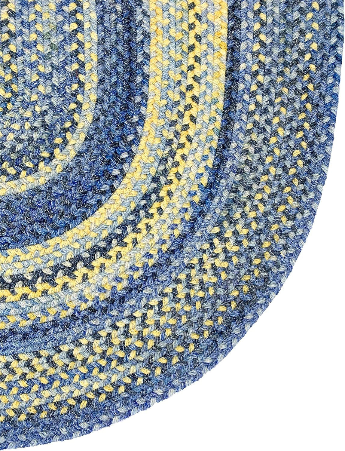 American Heritage Blue Yellow 0' 24" X 0' 48" Oval Braided Rug