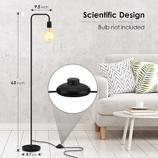 Floor Lamp, Industrial Floor Lamp, 63 Inch Standing Lamp, E26 Socket, On/Off Footswitch, Whole Metal, ETL Listed, Modern Small Lamp for Bedroom, Living Room, Minimalist, Vintage, Mid Century