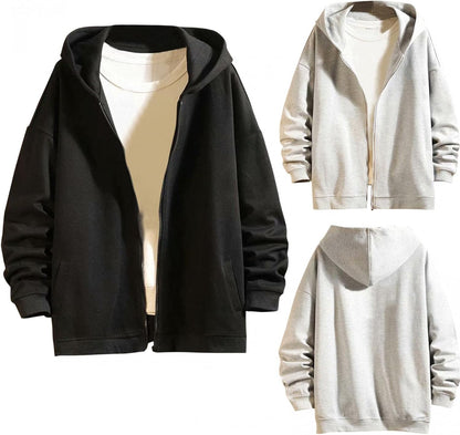 Men'S Casual Hoodies Pullover Big and Tall Loose Fit Full Zipper Long Sleeve Solid Color Varsity Jacket Coat