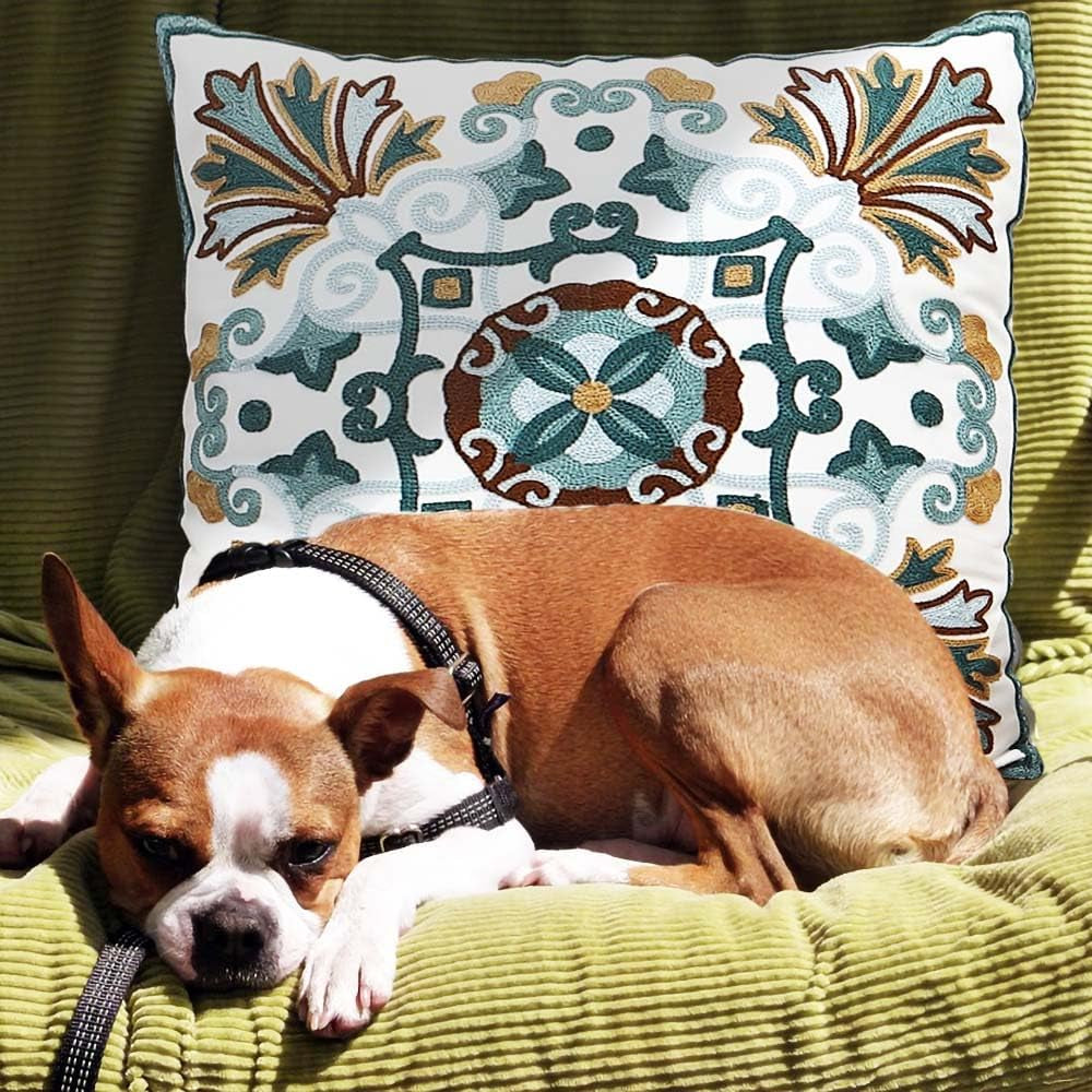 Onelsong Decorative Pillow Covers for Couch Living Room 18X18 Inches Set of 2 Embroidery Square Boho Throw Pillows Cover for Sofa Chair Bed