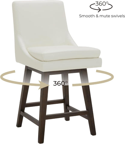 Counter Height Swivel Barstool, FSC Certified Upholstered Bar Stool, 26.8" H Seat Height, PU Leather in Pure White