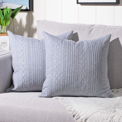 Pack of 2 Super Soft Decorative Throw Pillow Covers Square Cushion Cases Pillowcases for Couch Sofa Bedroom Car Modern Embossed Patterned,20 X 20 Inch,Light Grey
