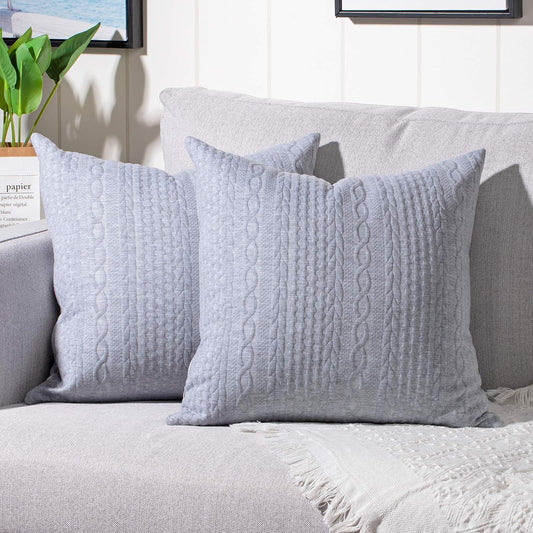 Pack of 2 Super Soft Decorative Throw Pillow Covers Square Cushion Cases Pillowcases for Couch Sofa Bedroom Car Modern Embossed Patterned,20 X 20 Inch,Light Grey