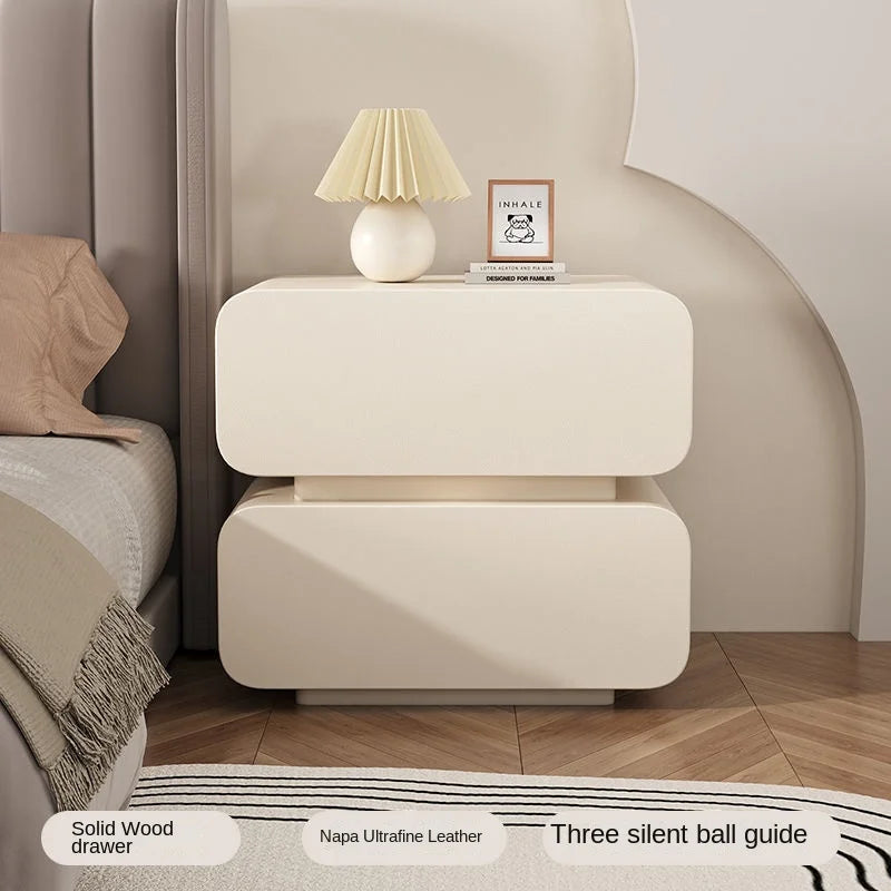 Cream Wind Bedside Table Simple Modern Solid Wood Bedside Storage Cabinet Home Bed Cabinet Bedroom Small Bedside Cabinet