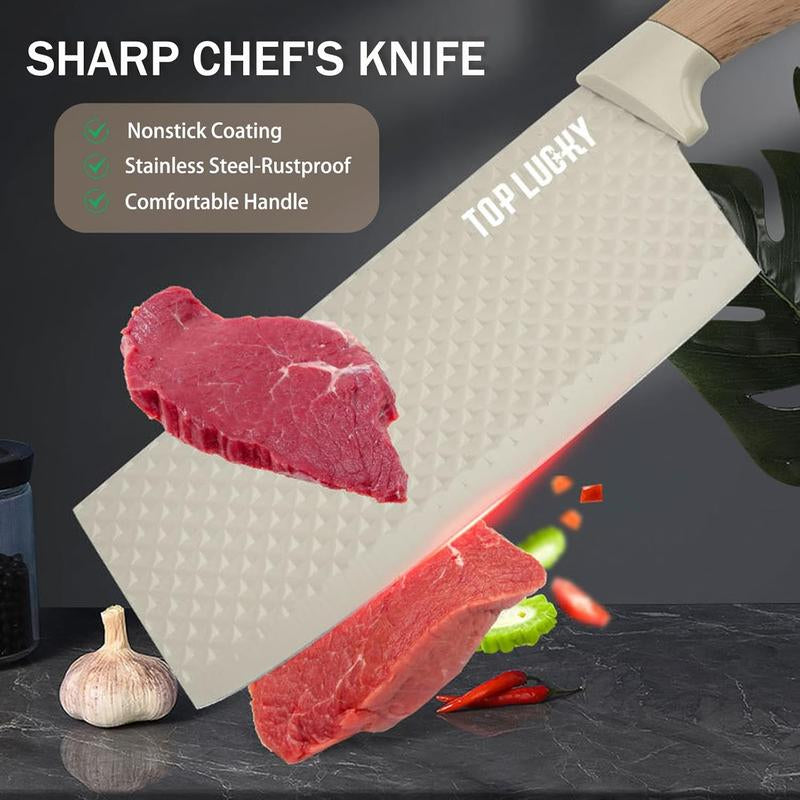 10 Pieces Silicone Cooking Utensils Set with Knife Block Set, Include 4Pcs Utensils Spatulas & 5Pcs Sharp Stainless Steel Chef Knife, Khaki