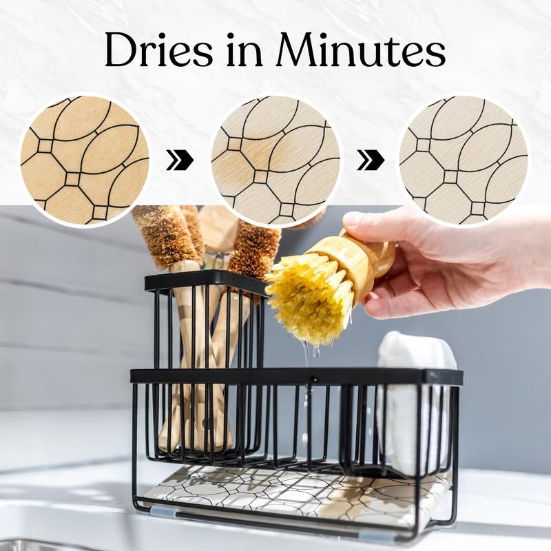 Sink Caddy Kitchen Sink Organizer – Multi-Purpose Kitchen Sink Caddy with Sponge & Dish Brush Holder, Compact Sink Sponge Holder for Kitchen Countertop & Sink Storage with a Diatomaceous Stone