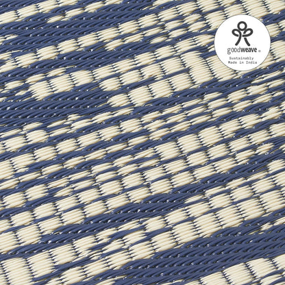 Abstract Distressed Stripes Outdoor Rug - Waterproof, Fade Resistant, Crease-Free, Reversible - Premium Recycled Plastic - Patio Porch Balcony Deck - Brooklyn Blue - 8X10 Ft