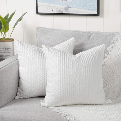 Pack of 2 Super Soft Decorative Throw Pillow Covers Square Cushion Cases Pillowcases for Couch Sofa Bedroom Car Modern Embossed Patterned,24 X 24 Inch,White