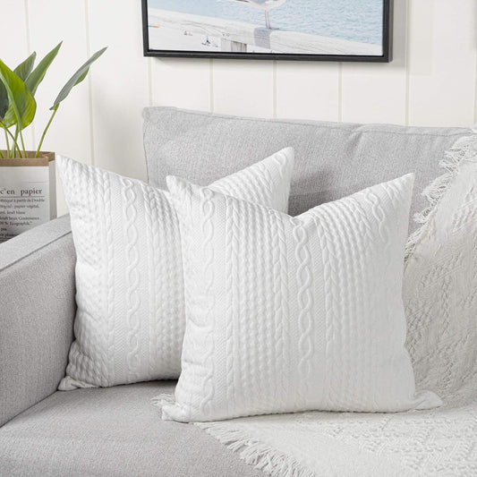 Pack of 2 Super Soft Decorative Throw Pillow Covers Square Cushion Cases Pillowcases for Couch Sofa Bedroom Car Modern Embossed Patterned,24 X 24 Inch,White