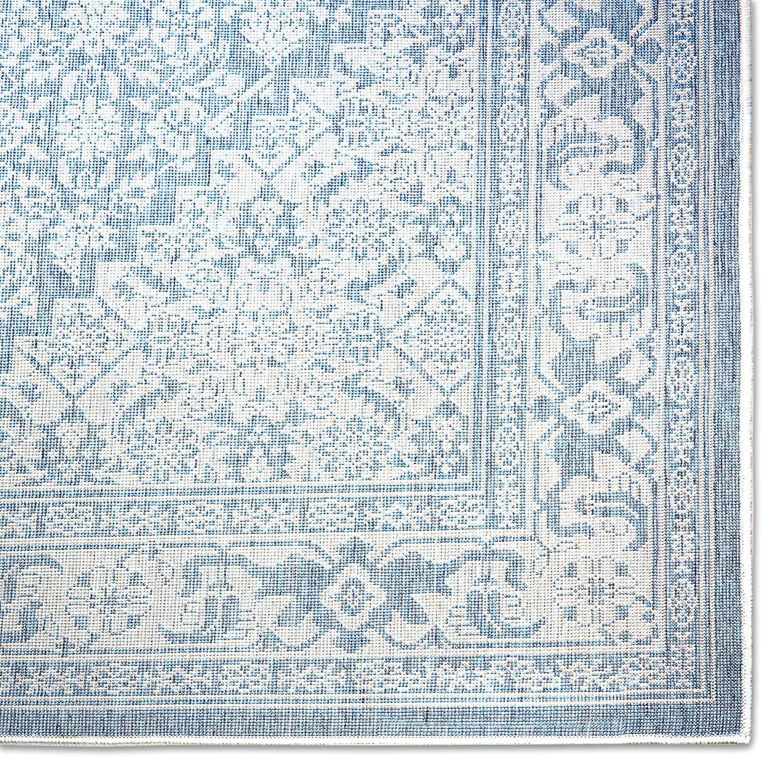 Patio Country Dahlia Transitional Medallion Indoor/Outdoor Area Rug, Blue/Grey, 7'9"X10'2"