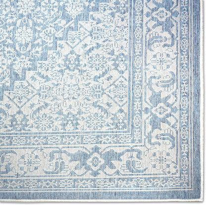 Patio Country Dahlia Transitional Medallion Indoor/Outdoor Area Rug, Blue/Grey, 7'9"X10'2"