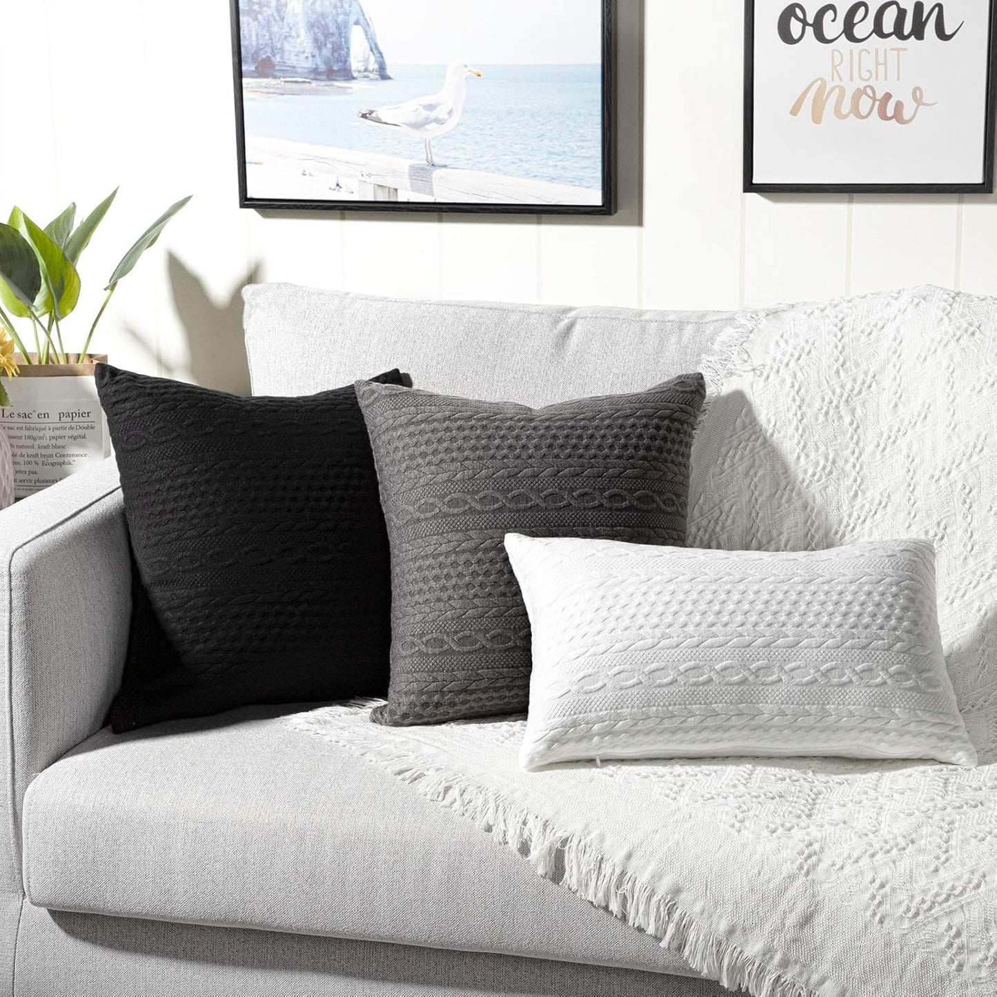 Pack of 2 Super Soft Decorative Throw Pillow Covers Square Cushion Cases Pillowcases for Couch Sofa Bedroom Car Modern Embossed Patterned,18 X 18 Inch,Grey