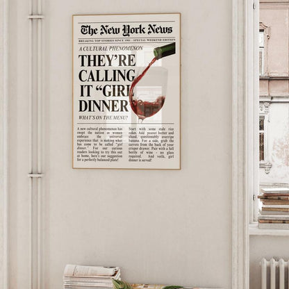 Girl Dinner Art Print Poster No Framed, Retro Kitchen Decor, Aesthetic Kitchen Wall Art, Disco Kitchen Art, Retro Kitchen Print