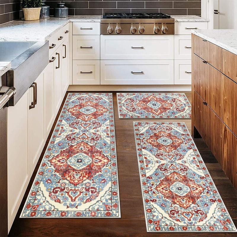 [Fallfreshness] HEBE Washable Farmhouse Kitchen Rugs Sets of 3 Non Slip Kitchen Rugs and Mats Boho Kitchen Mats for Floor Kitchen Runner Rug Kitchen Carpet Rug Runner for Hallways Kitchen Laundry