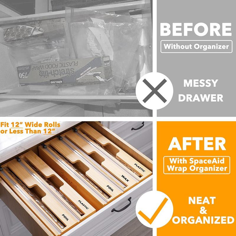 Spaceaid® Wrapneat Organizer Plastic Wrap Dispenser with Cutter for Kitchen 3-Slot