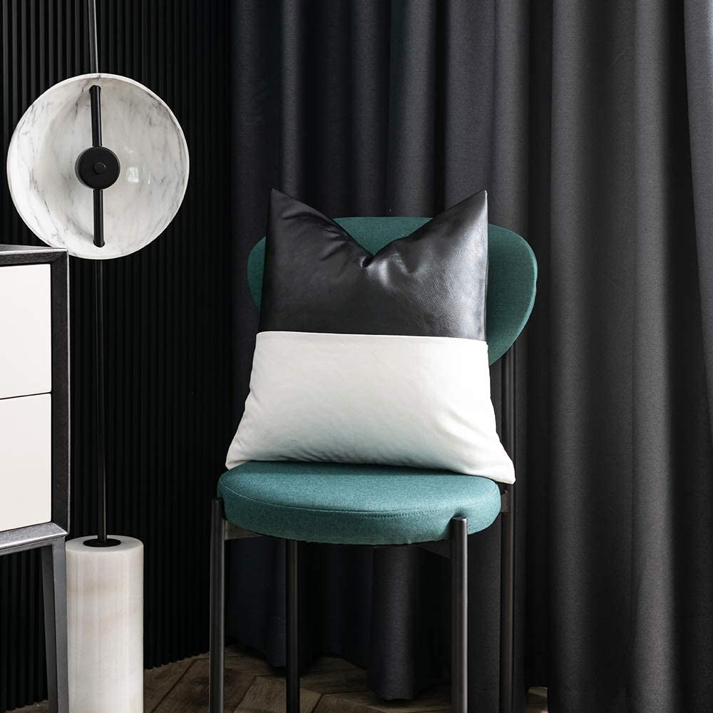 Faux Leather with 100% Cotton Decorative Throw Pillow Covers for Couch Bed Sofa, Set of 2 18 X 18 Inch Modern Home Decor Accent Square Bedroom Living Room Cushion Cases Cognac, Black and White