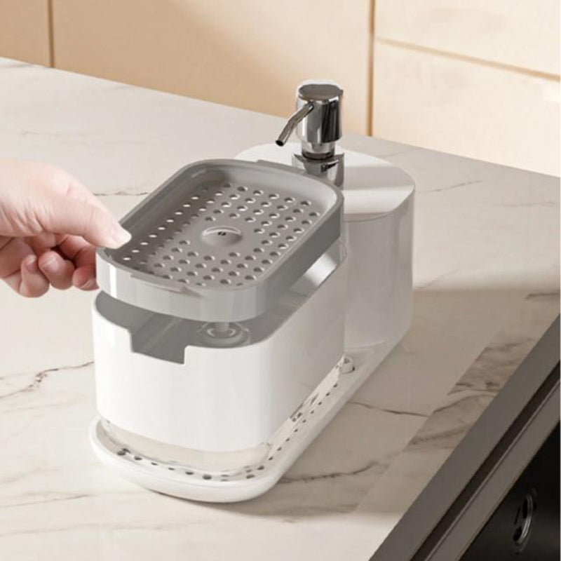 Kitchen Soap Dispenser Set, Soap Dispenser for Kitchen Sink, Dish Soap Dispenser with Sponge Holder, Tray, 3-In-1 Organizer for Kitchen Sink Countertop, Kitchen Gadgets