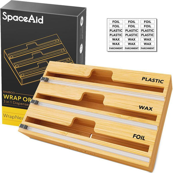 Spaceaid® Wrapneat Organizer Plastic Wrap Dispenser with Cutter for Kitchen 3-Slot