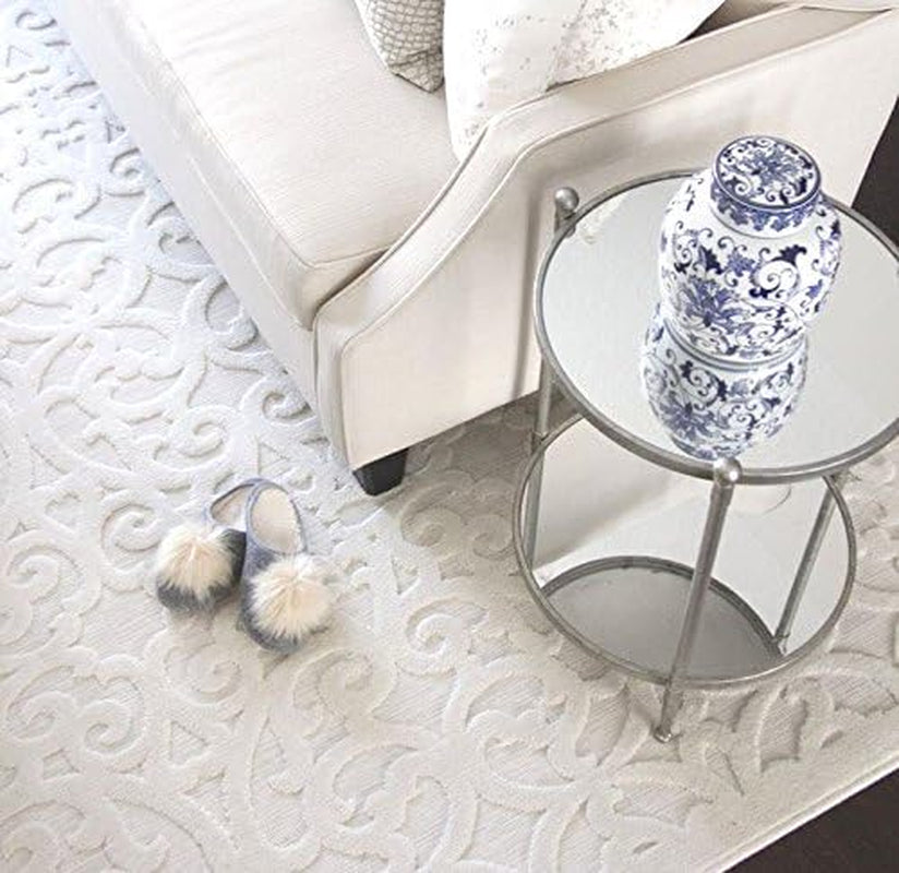 Orian Sculpted 4704 Indoor/Outdoor High-Low Debonair Natural Area Rug, 5'2" X 7'6", Ivory