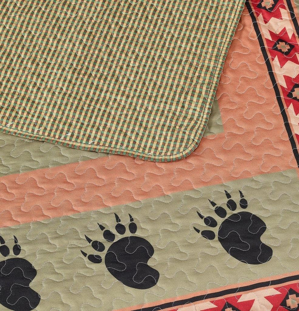 3 Piece King Cabin Quilt Bedding Set - Bear and Paw - Rustic Country Reversible Patchwork Comforter Set with Decorative Pillow Shams