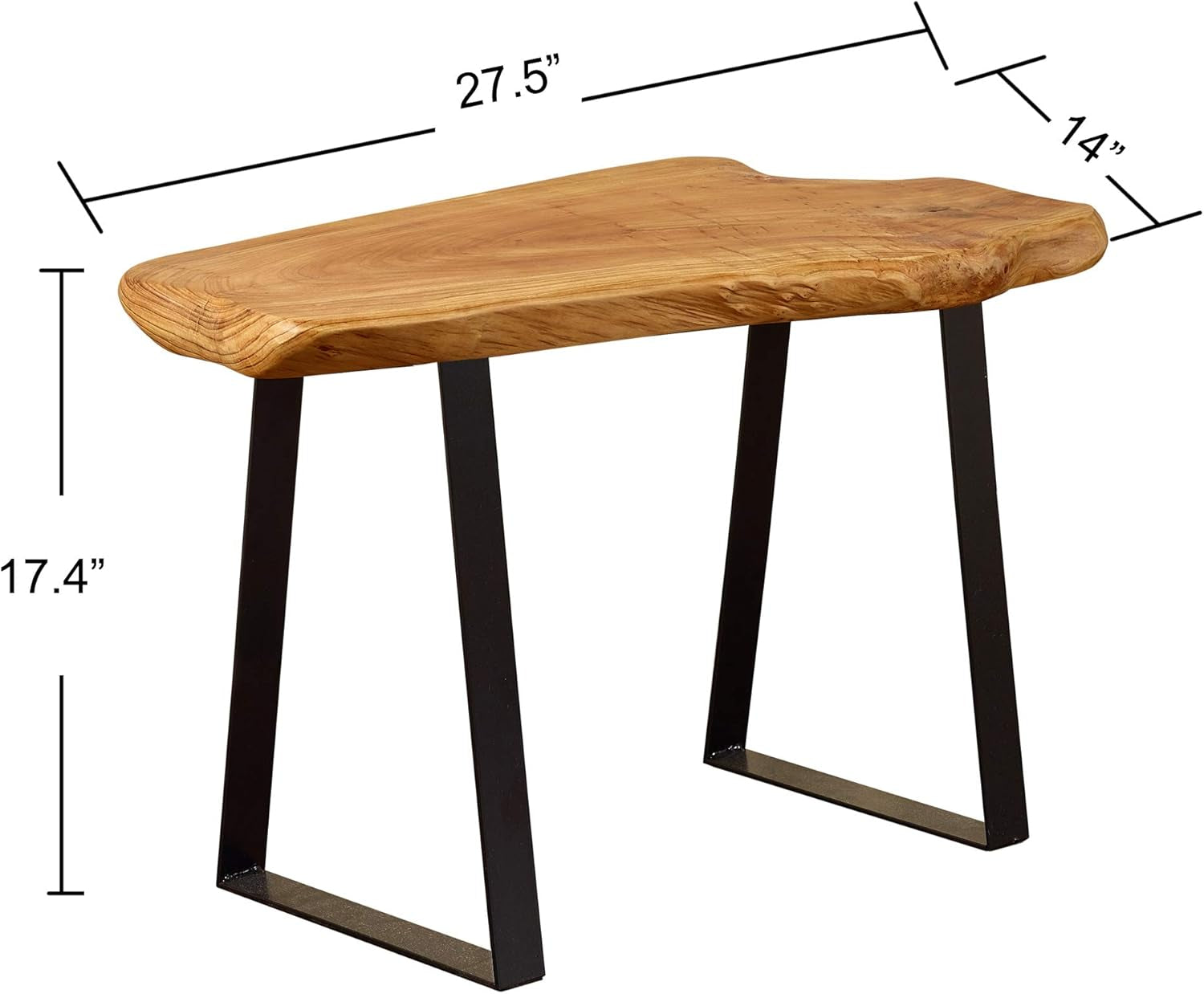Cedar Roots Stool with Flat Iron Leg Wood Bench 27.5" X 14" X 17.4" H Home Decor Wood Side Table Plant Stand Home Décor End Table