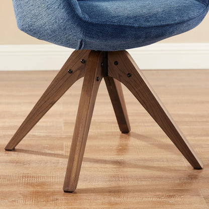 Desk Chair - Mid Century Modern Office Chair No Wheels, Swivel Accent Chair with Oak Wood Legs, Fabric Upholstered Arm Chair, Blue
