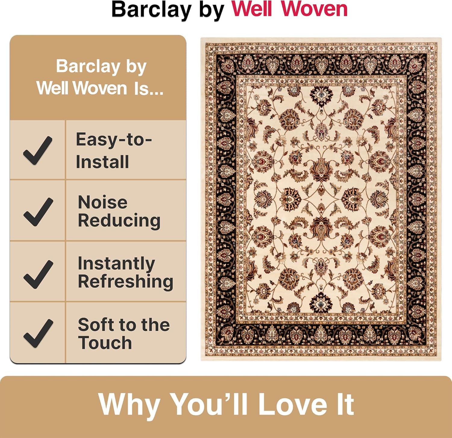 Barclay Collection Sarouk Ivory 6X9 Area Rug - for Living Room, Bedroom, and Dining Room