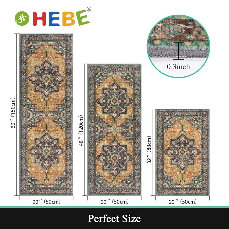 [Fallfreshness] HEBE Washable Farmhouse Kitchen Rugs Sets of 3 Non Slip Washable Kitchen Rugs and Mats Boho Kitchen Mats for Floor Kitchen Runner Rug Kitchen Carpet Rug Runner for Hallways Kitchen Laundry