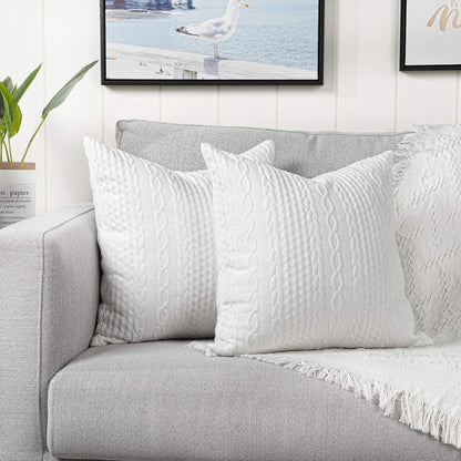 Pack of 2 Super Soft Decorative Throw Pillow Covers Square Cushion Cases Pillowcases for Couch Sofa Bedroom Car Modern Embossed Patterned,24 X 24 Inch,White