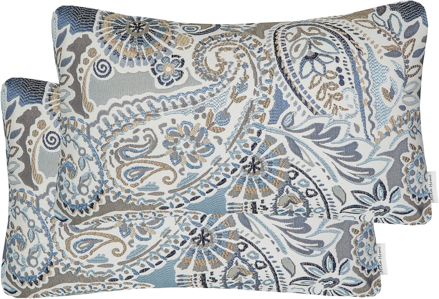 Pack of 2 Oblong Rectangular Throw Pillow Cover Cushion Cases for Sofa Couch Chair,Paisley Pattern,12X20 Inches,Blue Brown Cream Multicolor