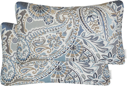 Pack of 2 Oblong Rectangular Throw Pillow Cover Cushion Cases for Sofa Couch Chair,Paisley Pattern,12X20 Inches,Blue Brown Cream Multicolor