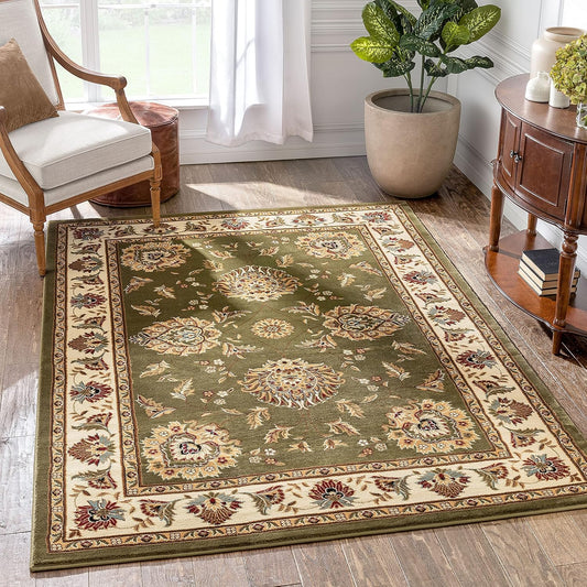 Sultan Sarouk Green Oriental Floral Formal Traditional Area Rug 7' X 9' Easy Clean Stain Fade Resistant Shed Free Modern Classic Contemporary Thick Soft Plush Living Dining Room Rug