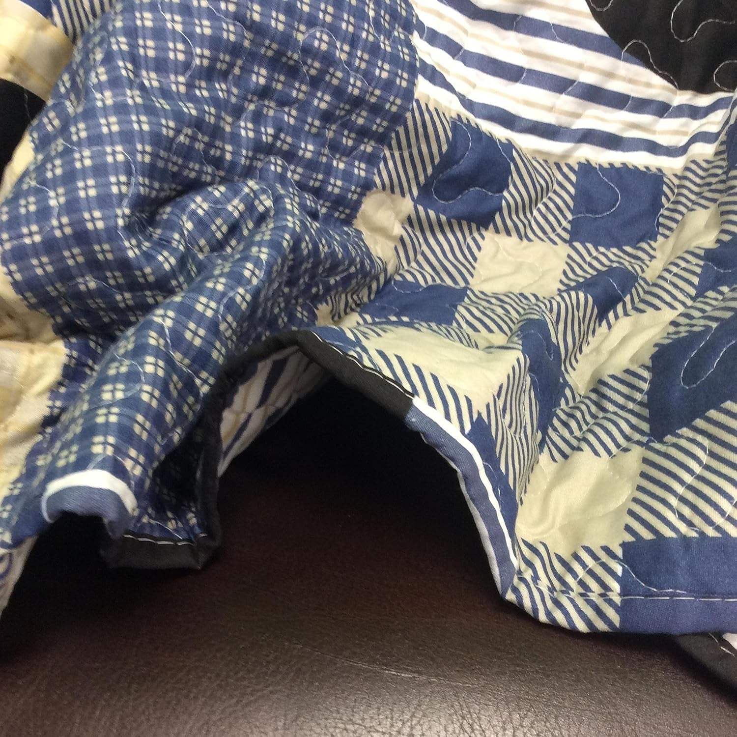 3 Piece King Lodge Quilt Bedding Set - Black Bear Plaid - Rustic Cabin Country Reversible Camping Comforter Set with Decorative Pillow Shams, Blue/Black