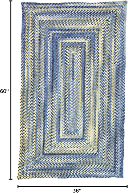 American Heritage Blue Yellow 3' 0" X 5' 0" Concentric Rectangle Braided Rug