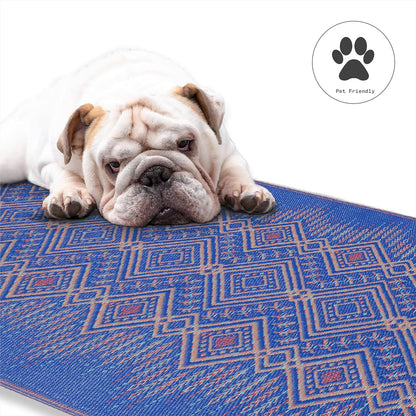 Outdoor Rug - Waterproof, Fade Resistant, Crease-Free, Reversible - Premium Recycled Plastic - Boho Southwestern - Patio, Porch, Deck, Balcony - Jodhpur - Multi Blue - 5 X 8 Ft