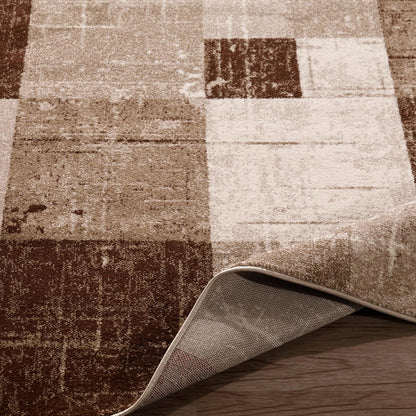 City Collection Geometric Design 5X7 Indoor Living Room Area Rug, 5'3" X 6'11", Brown Checkered