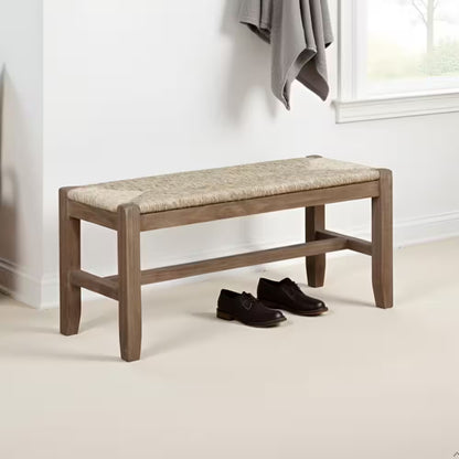 Newport Brown Wood Bench with Rush Seat 18 In. H X 40 In. W X 15 In. D