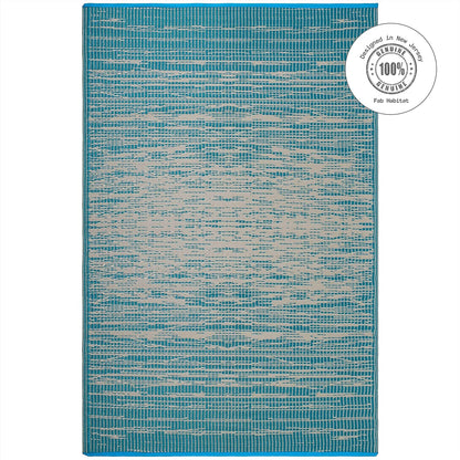 Outdoor Rug - Waterproof, Fade Resistant, Crease-Free - Premium Recycled Plastic - Distressed Abstract - Porch, Deck, Balcony, Mudroom, Laundry Room, Patio - Brooklyn - Teal - 3 X 5 Ft