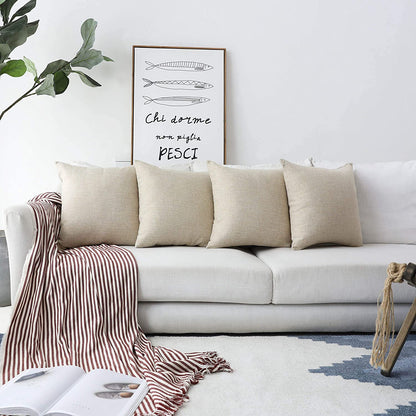 Linen Throw Pillow Cover Burlap Square Cushion Cover Pillow Sham for Couch Living Room Holiday Decor, Light Linen, 18X18 Inches(45Cm)