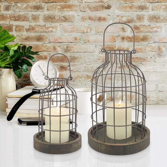 SB-5393C 2PC Wire METAL CLOCHE SET, Set of 2, Brown