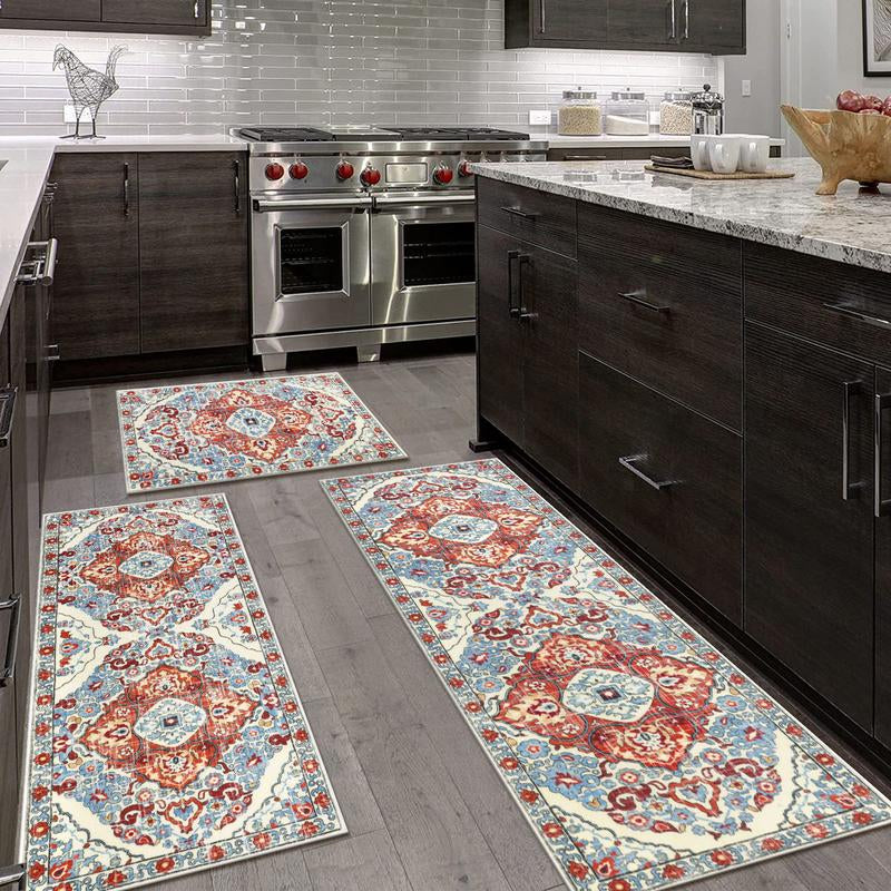 [Fallfreshness] HEBE Washable Farmhouse Kitchen Rugs Sets of 3 Non Slip Kitchen Rugs and Mats Boho Kitchen Mats for Floor Kitchen Runner Rug Kitchen Carpet Rug Runner for Hallways Kitchen Laundry
