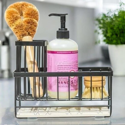 Sink Caddy Kitchen Sink Organizer – Multi-Purpose Kitchen Sink Caddy with Sponge & Dish Brush Holder, Compact Sink Sponge Holder for Kitchen Countertop & Sink Storage with a Diatomaceous Stone