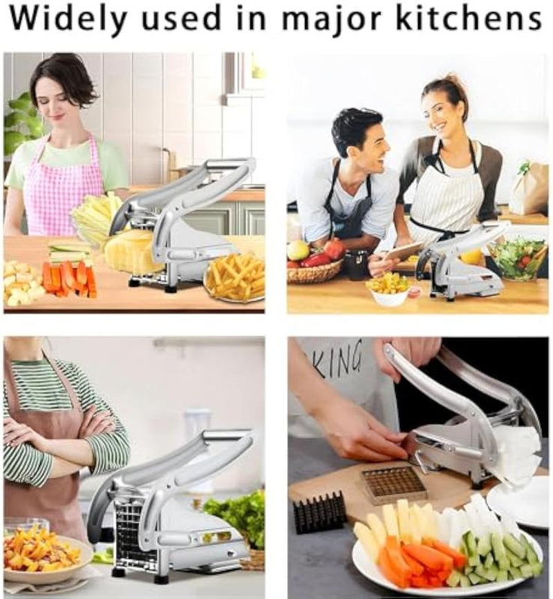 Manual French Fry Cutter with 2 Blades,Stainless Steel Potato Slicer for Fries,Carrots & Cucumbers, Kitchen Air Fryer Mate,Perfect Fruit Vegetable Slicer