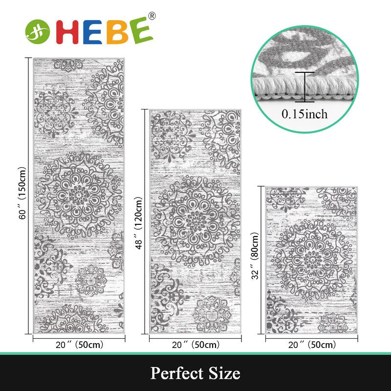 [Fallfreshness] HEBE Washable Farmhouse Kitchen Rugs Sets of 3 Non Slip Washable Kitchen Rugs and Mats Boho Kitchen Mats for Floor Kitchen Runner Rug Kitchen Carpet Rug Runner for Hallways Kitchen Laundry