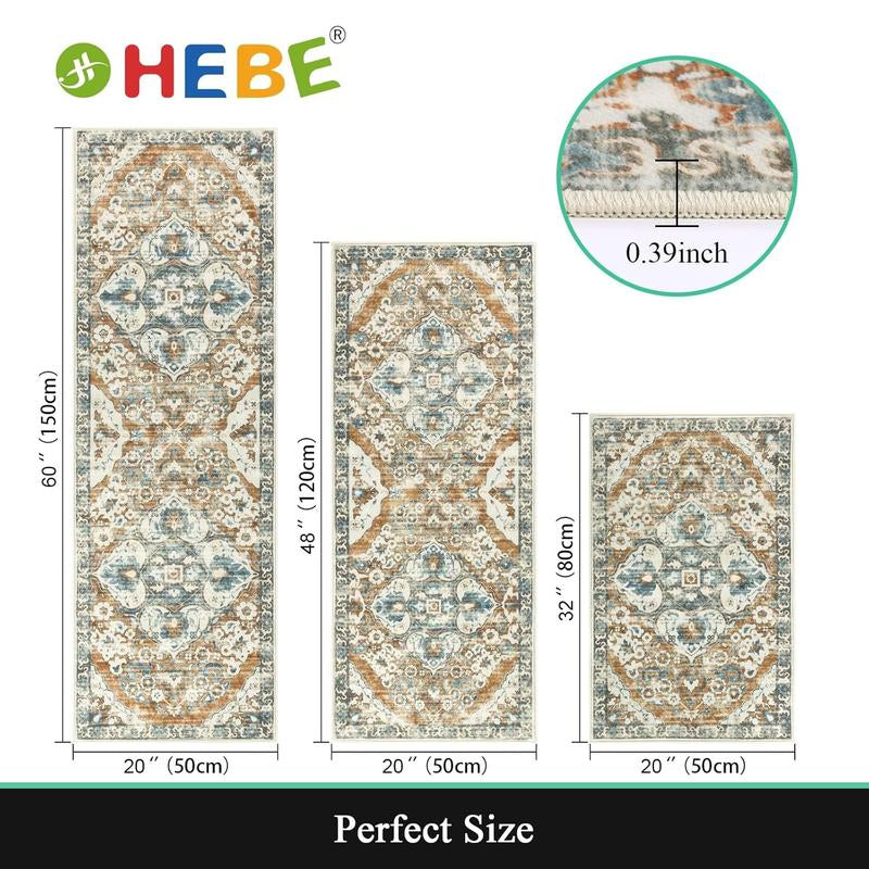 [Fallfreshness] HEBE Washable Farmhouse Kitchen Rugs Sets of 3 Non Slip Kitchen Rugs and Mats Boho Kitchen Mats for Floor Kitchen Runner Rug Kitchen Carpet Rug Runner for Hallways Kitchen Laundry