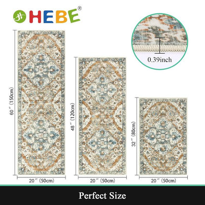 [Fallfreshness] HEBE Washable Farmhouse Kitchen Rugs Sets of 3 Non Slip Kitchen Rugs and Mats Boho Kitchen Mats for Floor Kitchen Runner Rug Kitchen Carpet Rug Runner for Hallways Kitchen Laundry