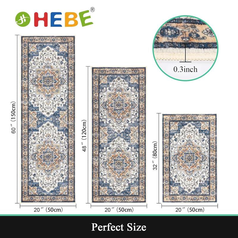 [Fallfreshness] HEBE Washable Farmhouse Kitchen Rugs Sets of 3 Non Slip Washable Kitchen Rugs and Mats Boho Kitchen Mats for Floor Kitchen Runner Rug Kitchen Carpet Rug Runner for Hallways Kitchen Laundry