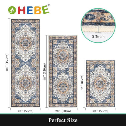[Fallfreshness] HEBE Washable Farmhouse Kitchen Rugs Sets of 3 Non Slip Washable Kitchen Rugs and Mats Boho Kitchen Mats for Floor Kitchen Runner Rug Kitchen Carpet Rug Runner for Hallways Kitchen Laundry