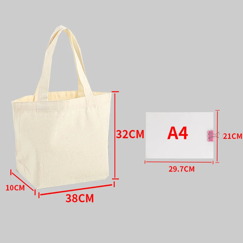 Large Capacity Canvas Shopping Bags DIY Painting Pattern Handbag Folding Eco-Friendly Cotton Tote Bags