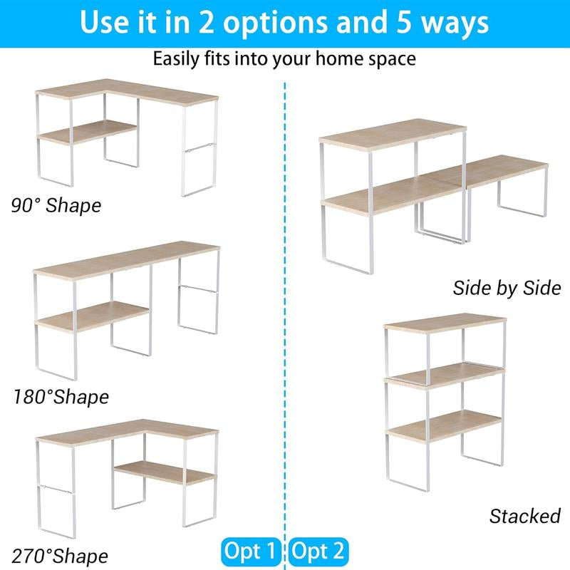 Countertop Organizer Corner Shelf, 2 Tier Adjustable Stackable Corner Shelves for Kitchen, Bathroom, Spice Rack, Coffee Bar, over Sink, Dresser Table, Corner Counter Shelf Stand, Natural Beige